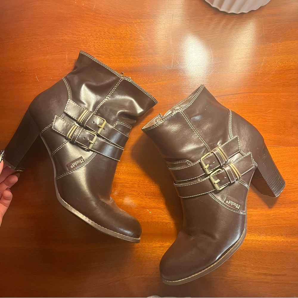 Mudd Dark Brown Heeled Boots with Buckle Straps